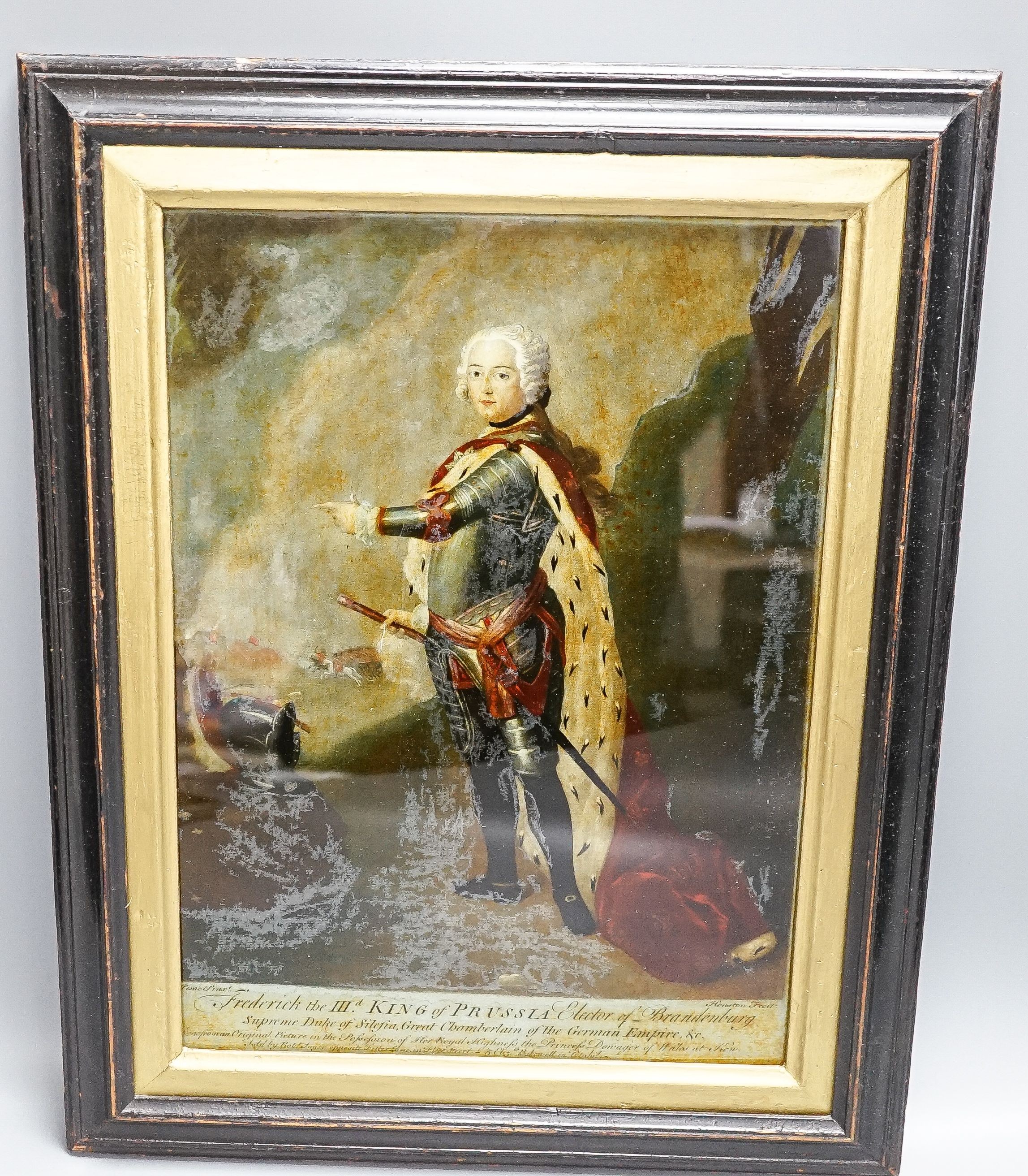 An early 19th century reverse glass print 'Frederick III King of Prussia' 36x26cm